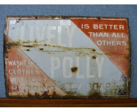 A vintage enamelled Lively Polly Dry Soap sign 