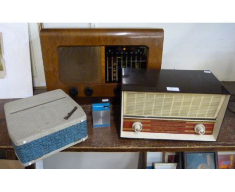 A vintage walnut Pye radio and two others 
