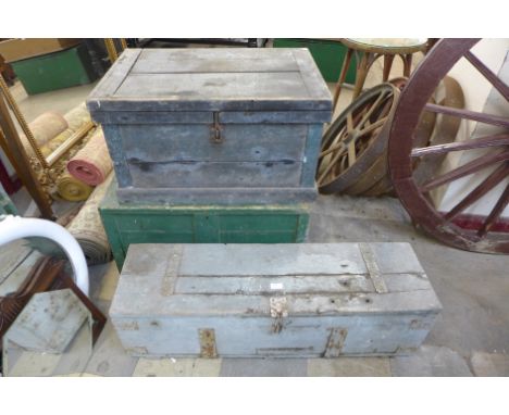 Three vintage pine tool chests 
