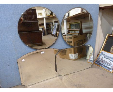 Four vintage bevel edge mirrors 