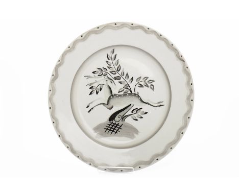 CLARICE CLIFF BY BILLIE WATERS 'ART IN INDUSTRY' DEER PATTERN PLATE circa 1934, designed by Billie Waters (1896-1979), base s