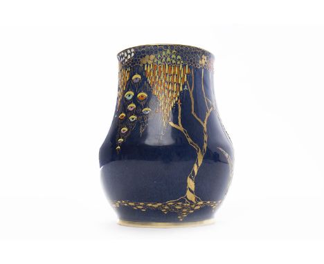 CARLTON WARE DEVIL'S COPSE PATTERN VASEof oviform, with gilt enamel decoration on a dark blue ground, pattern number '3787', 