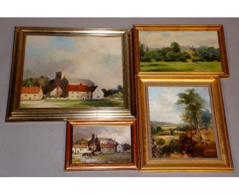 J Sketchley - after Constable, a summer landscape, oil on board, 30 cm x 25 cm; another - Hoveringham, 1973, 20 cm x 34 cm; a