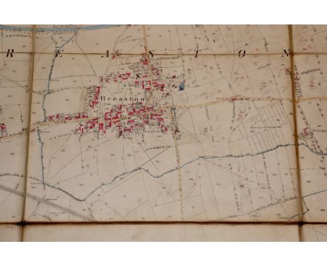 Breaston - a massive map of Breaston, Sawley Wilsthorpe and Sandiacre, hand coloured, retailed by James Bell, agent for Ordna