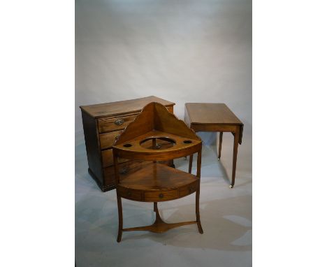 A mahogany Pembroke table fitted single frieze drawer on square tapered legs with ceramic castors, 83 cm wide; a George III m