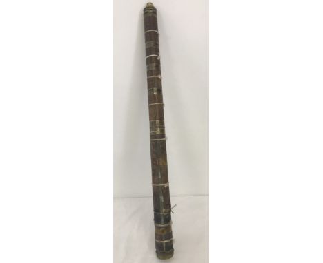 A large vintage leather cased telescope. Casing a/f. Total length 98cm approx.