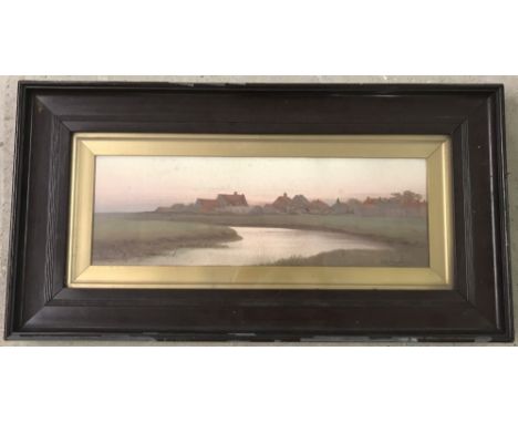 Ida Kirkpatrick print of a watercolour, possibly of Walberswick. Framed and glazed. Approx. 17cm x 51cm.