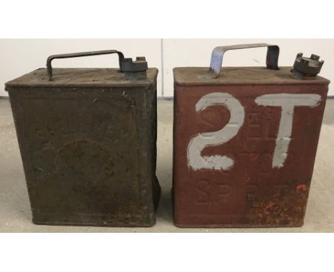 2 vintage 2 gallon petrol cans. A Shell can together with a Shellmex can. With original caps. 
