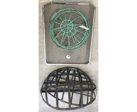 A small collection of vintage garden metalware items. Comprising; 2 metal wall hanging hay racks, 4 hanging basket frames and