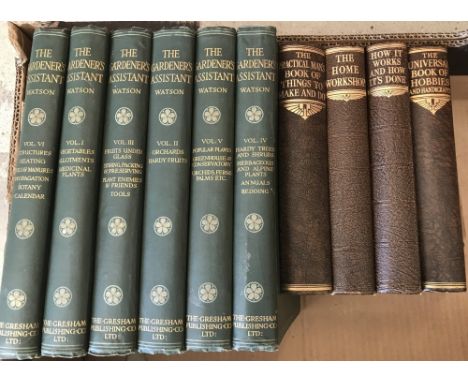A box of vintage books. Comprising:- a 6 volume set of 'The Gardener's Assistant' by William Watson, published 1925 by Gresha
