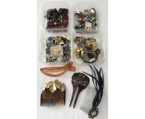 4 small trays of vintage costume jewellery to include necklaces, earrings and hair slides. Some pieces marked Napier & Burber