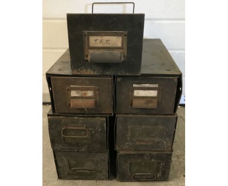 7 individual vintage metal industrial drawers. Vendor advises came from the Jaguar plant in Coventry Each drawer approx 16cm 