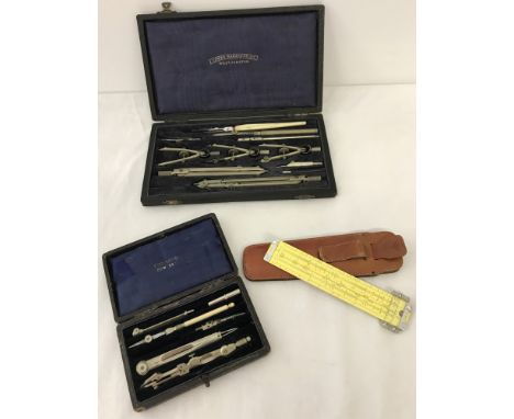 A collection of vintage boxed drawing instruments. To include Colenso Bow set and Lawes Rabjohns Ltd, Westminster. 