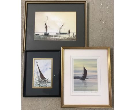 2 framed and glazed water colours of sailing yacht and wherry's. "Lizzie Annie" by Chris Springham and wherry's by Alan White