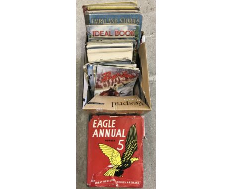 A box of vintage children's comics and books. To include Boy's Own and Eagle annual #5. 