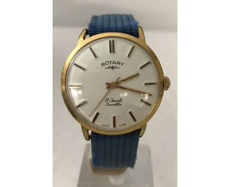 A gents 17 jewel Incabloc Rotary wristwatch. With blue canvas strap. 