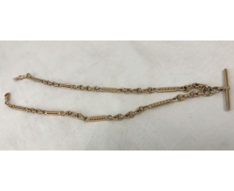 A vintage 9ct gold Albert watch chain with T bar. 50cm (19¾ in) long. Approx. 34.8g. 