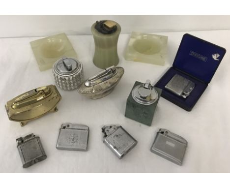 A collection of assorted vintage pocket and table lighters and ashtrays. To include 3 assorted Mosda "streamline 500" pocket 