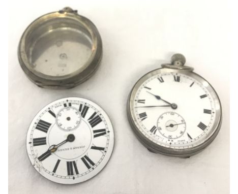 A Jordan & Benet silver pocket watch case and enamel face together with a silver pocket watch.  