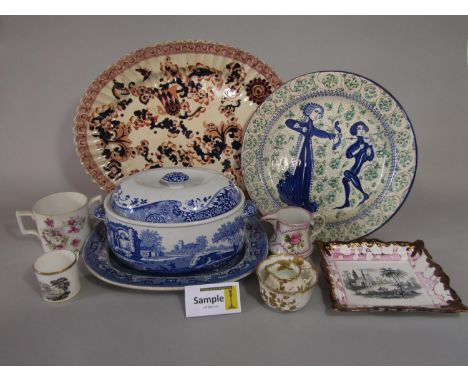 A collection of 19th century and later ceramics including a Spode blue and white printed Italian pattern tureen and cover, va