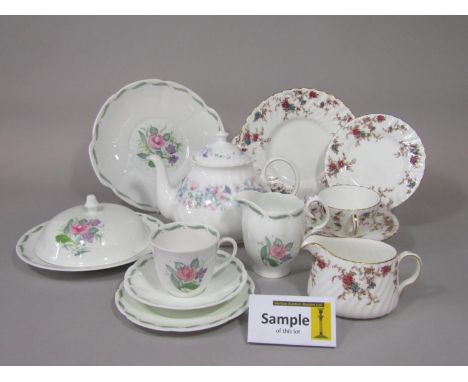 A collection of Susie Cooper Fragrance pattern tea wares C485, comprising muffin dish and cover, cake plate, milk jug and sug