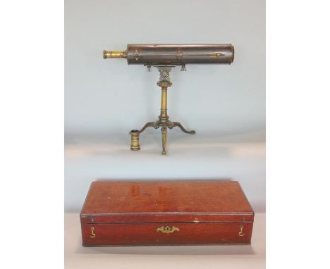 Good quality 19th century boxed brass cased telescope by James Le Cour, Dean Street, Fetter Lane, London, with further brass 