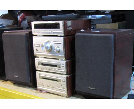 A Technics mini separates stacking hi-fi system HD501 comprising stereo tuner, amplifier, compact disc player, cassette deck,
