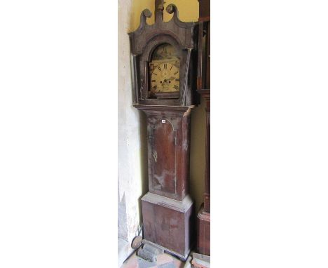 Georgian oak Country made longcase clock with broken arch painted dial with swan neck pediment, 8 day striking movement, two 