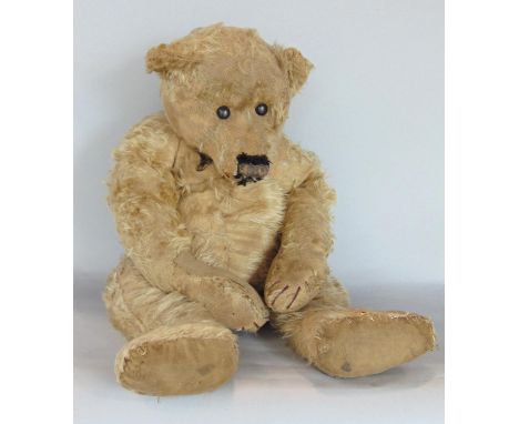 Antique mohair teddy, with button eyes, 55cm long approx 