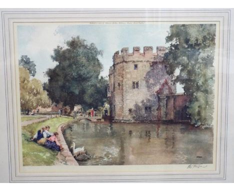 Eugene Richard Sturgeon (British 1920-1999) - An Edwardian style street scene in Dunster, Somerset, watercolour and bodycolou