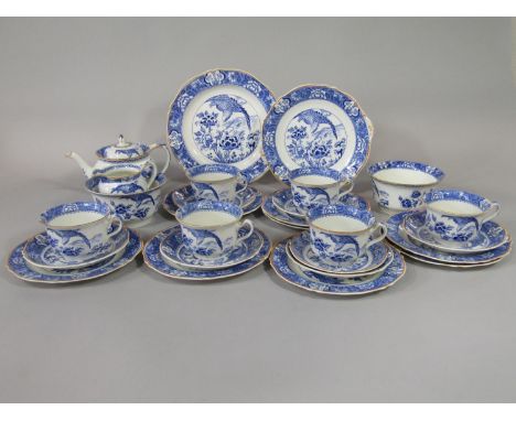 A collection of HH &amp; Co Aquila pattern blue and white printed tea wares comprising teapot, milk jug, pair or sugar or slo