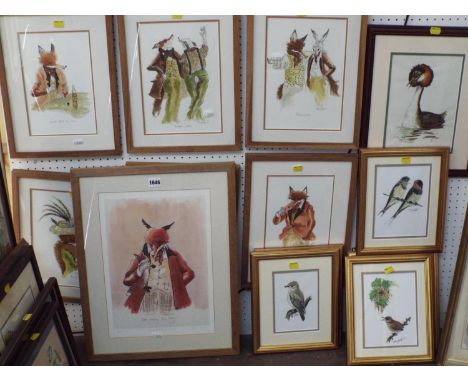 T Cook (20th century school) - A set of six pencil, pen and gouache illustrations of foxes dancing and drinking, all signed a