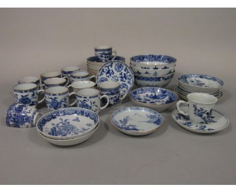 A quantity of 18th century and early 19th century oriental blue and white tea wares comprising thirteen cups, nineteen saucer