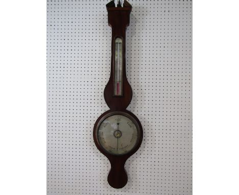 19th century mahogany banjo barometer with silvered dials, 96 cm long together with an Italian bowl back mandolin (2) 