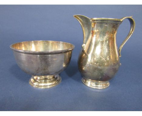 Good quality cast silver milk jug and sucrier maker WW, London 1977, the milk jug 12 cm high, 10 oz approx 