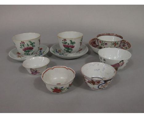 A collection of late 18th and 19th century oriental tea wares comprising seven tea bowls and three saucers of various design 