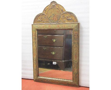 A good quality William &amp; Mary style wall mirror with rectangular plate set within a cushioned tapestry frame beneath an a