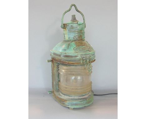 Good quality antique patenanted ships lantern, by Davy &amp; Co London, inscribed Mast Head, Davy's Patent, Yacht Lamp, 45cm 