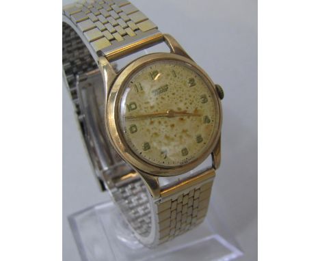 Vintage gents 9ct Tissot dress watch, champagne dial, arabic numerals, 30mm Dennison case (currently running) gold plated bri