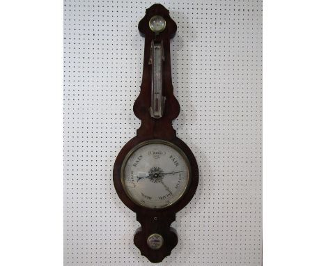 Victorian rosewood barometer thermometer with silvered dials, 100 cm long (AF) 