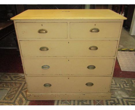 A Victorian painted pine bedroom chest of two short over three long graduated drawers and fixed plinth, 107 cm wide 