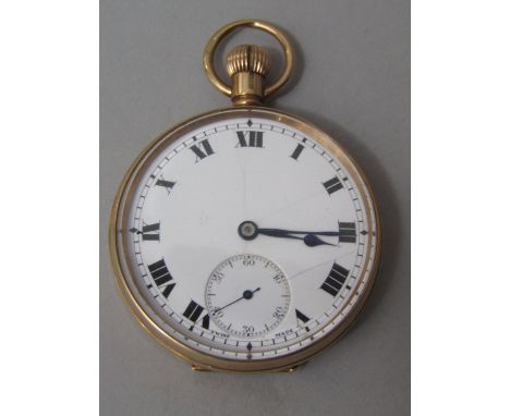 Tavannes Watch Co 9ct pocket watch, 12 jewels lever movement, enamel dial with subsidiary second dial and roman numerals, 48m