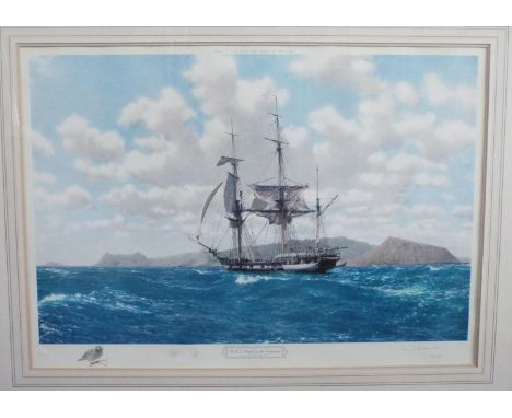 John Chancellor - (British 1925-1984) - HMS Beagle in the Galapagos, signed coloured limited edition print, no 34/50, publish