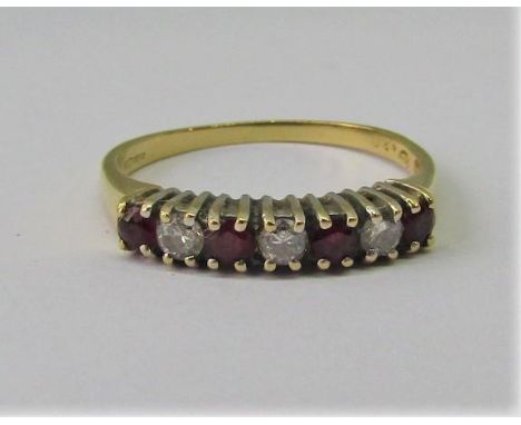 18ct ruby and diamond half hoop ring, size R, 2.7g 