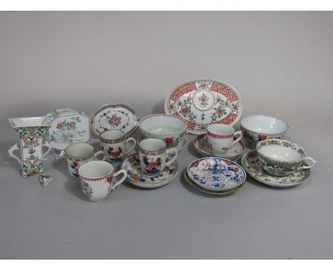 A collection of early 19th century and later oriental ceramics including a two handled vase with famille verte decoration and