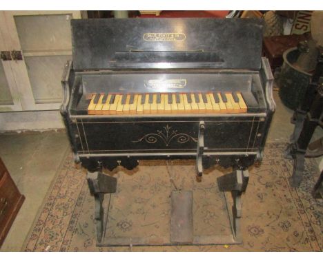 "The Midget" late Victorian American portable chapel harmonium (Brooklyn Organ Company), the ebonised case with simple scratc