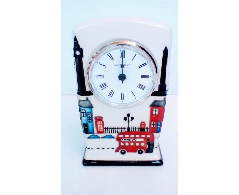 Moorcroft clock in the Londinium pattern, height 14cm