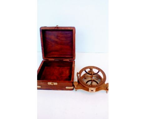 Brass table compass in brass bound case