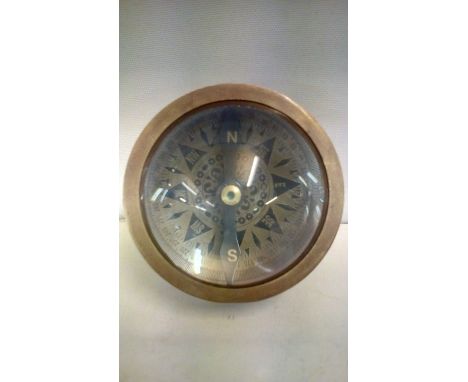 Brass table compass with convex glass 