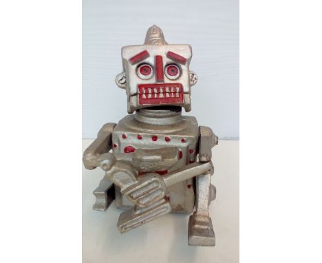 Cast iron robot mechanical money box, height 18cm